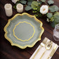 25 Pack Sage Green Disposable Party Plates With Scalloped Gold Rim, 10" Dinner Paper Plates - 300 GSM