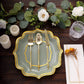 25 Pack Sage Green Disposable Party Plates With Scalloped Gold Rim, 10" Dinner Paper Plates - 300 GSM