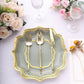 25 Pack Sage Green Disposable Party Plates With Scalloped Gold Rim, 10" Dinner Paper Plates - 300 GSM