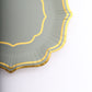 25 Pack Sage Green Disposable Party Plates With Scalloped Gold Rim, 10" Dinner Paper Plates - 300 GSM