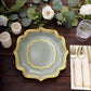25 Pack Sage Green Disposable Party Plates With Scalloped Gold Rim, 10" Dinner Paper Plates - 300 GSM