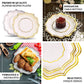 25 Pack | White/Gold 10" Scallop Rim Dinner Party Paper Plates, Disposable Plates - 300 GSM