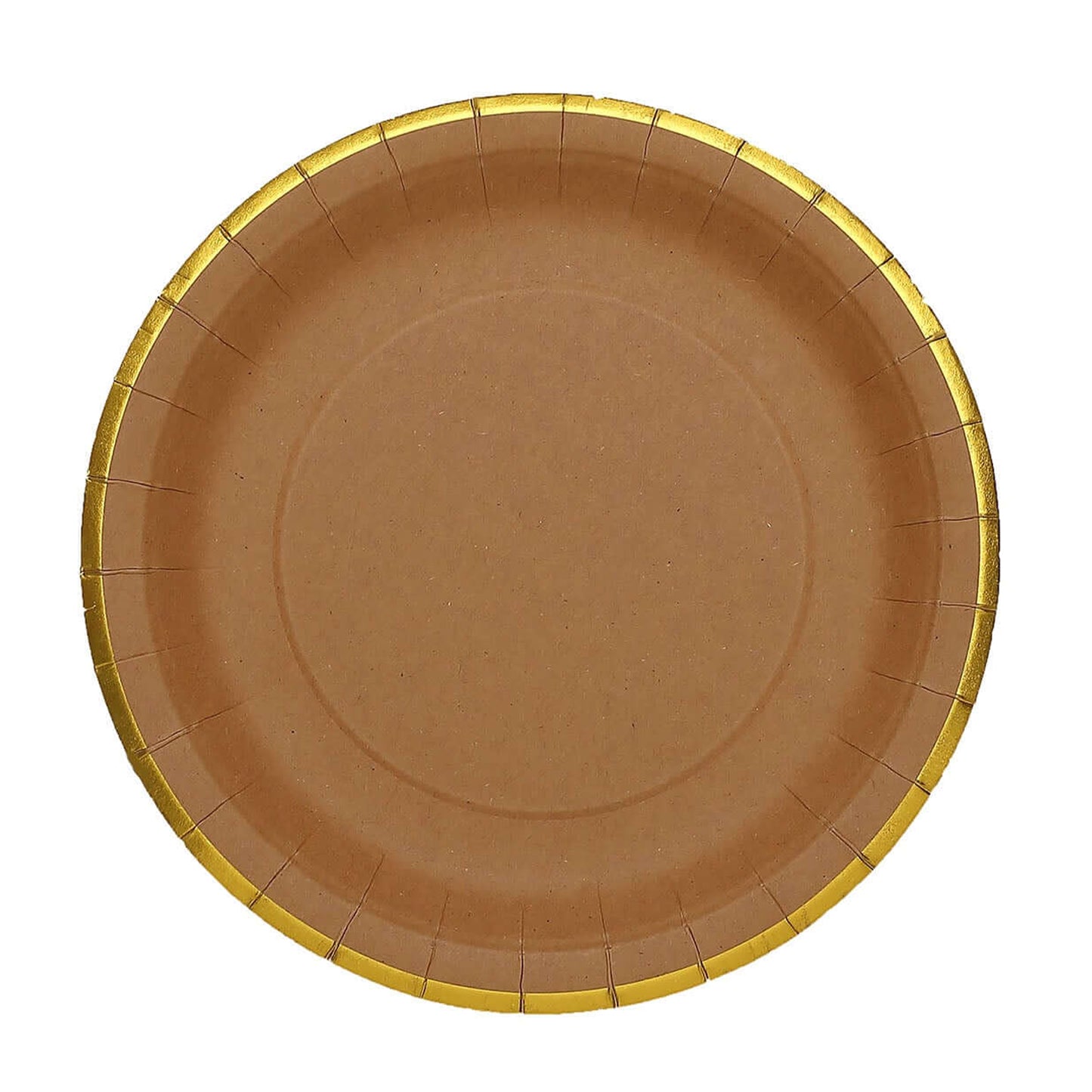 25 Pack | 10" Round Natural Brown Paper Dinner Plates With Gold Lined Rim, Disposable Party Plates