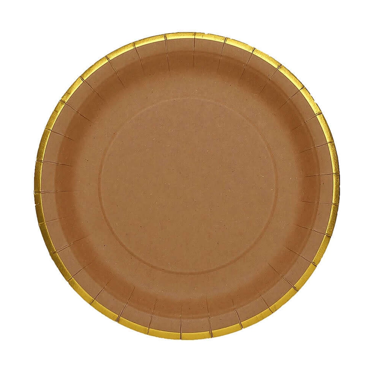 25 Pack | 8" Round Natural Brown Paper Salad Plates With Gold Lined rim, Disposable Dessert Appetizer Party Plates