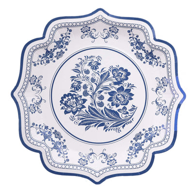 Timeless Elegance with White Light Blue Damask Floral Dinner Plates