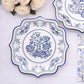 25-Pack Paper Dinner Plates in White Light Blue Damask Floral Print & Scallop Rim - Stylish Disposable 300GSM Floral Party Plates 10"