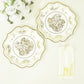 25-Pack Paper Dinner Plates in White Gold Damask Floral Print & Scallop Rim - Stylish Disposable 300GSM Floral Party Plates 10"