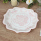 25 Pack White Pink Disposable Salad Plates in Damask Floral Pattern, 8" Round Appetizer Dessert Paper Plates with Scalloped Rims - 300 GSM
