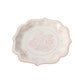 25 Pack White Pink Disposable Salad Plates in Damask Floral Pattern, 8" Round Appetizer Dessert Paper Plates with Scalloped Rims - 300 GSM