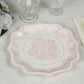 25-Pack Paper Dinner Plates in White Pink Damask Floral Pattern & Scallop Rim - Stylish Disposable 300GSM Floral Party Plates 10"