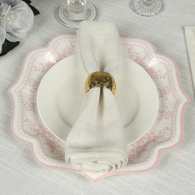 Versatile Round White Pink Damask Floral Paper Appetizer Plates