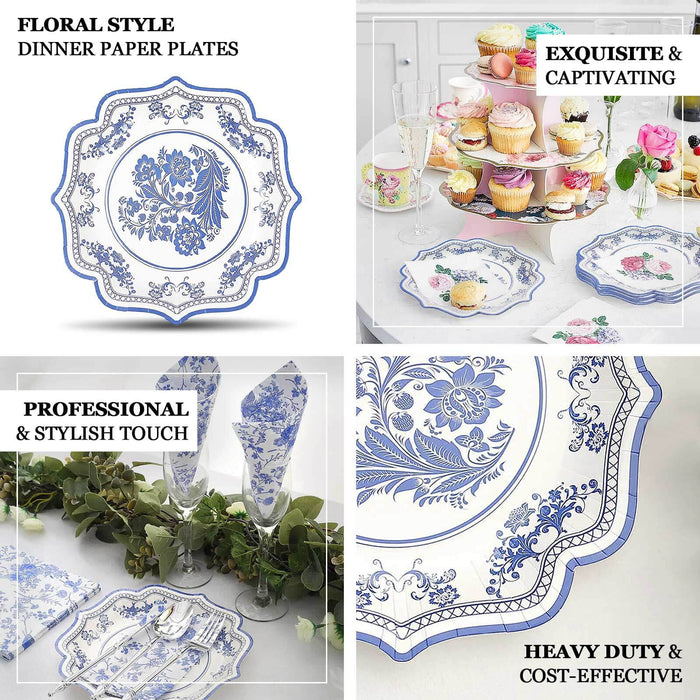 25 Pack White Royal Blue Dessert Plates Damask - Main Image