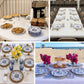 White and Royal Blue Floral Pattern Disposable Dessert Plates on a Table Setting
