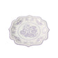 25 Pack White Lavender Lilac Disposable Salad Plates in Damask Floral Pattern, 8" Round Appetizer Dessert Paper Plates with Scalloped Rims - 300 GSM
