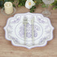 25 Pack White Lavender Lilac Disposable Salad Plates in Damask Floral Pattern, 8" Round Appetizer Dessert Paper Plates with Scalloped Rims - 300 GSM