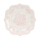 25 Pack White Pink Disposable Salad Plates in Damask Floral Pattern, 8" Round Appetizer Dessert Paper Plates with Scalloped Rims - 300 GSM