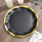 25 Pack | 10" Matte Black / Gold Wavy Rim Paper Dinner Plates, Disposable Round Party Plates – 350 GSM