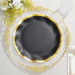 25 Pack | 10" Matte Black / Gold Wavy Rim Paper Dinner Plates, Disposable Round Party Plates – 350 GSM