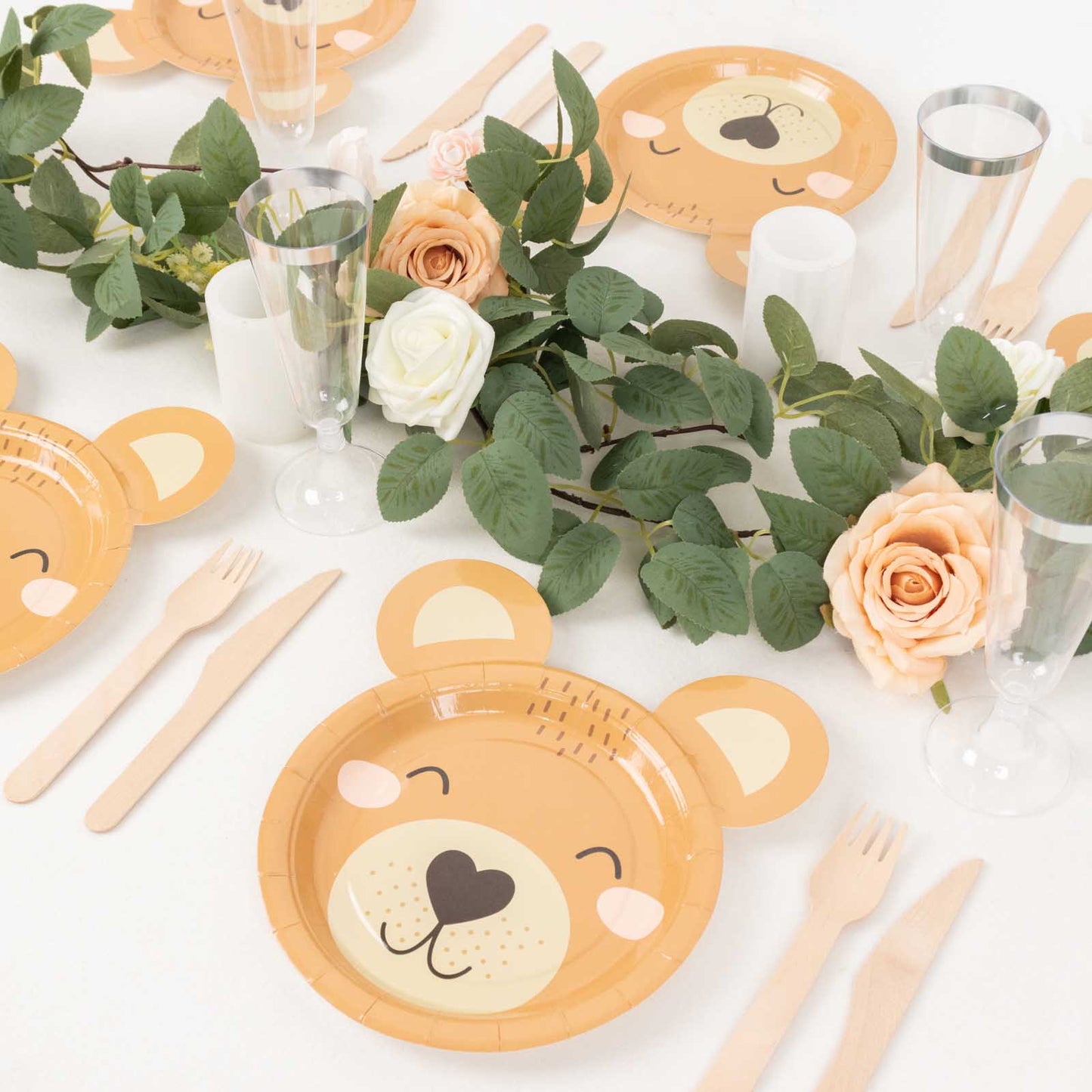 25 Pack Brown Teddy Bear Dessert Salad Paper Plates, 7" Round Animal Print Disposable Baby Shower Birthday Party Plates - 300GSM