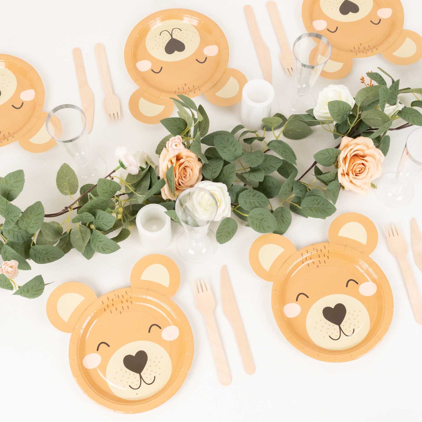 25 Pack Brown Teddy Bear Dessert Salad Paper Plates, 7" Round Animal Print Disposable Baby Shower Birthday Party Plates - 300GSM