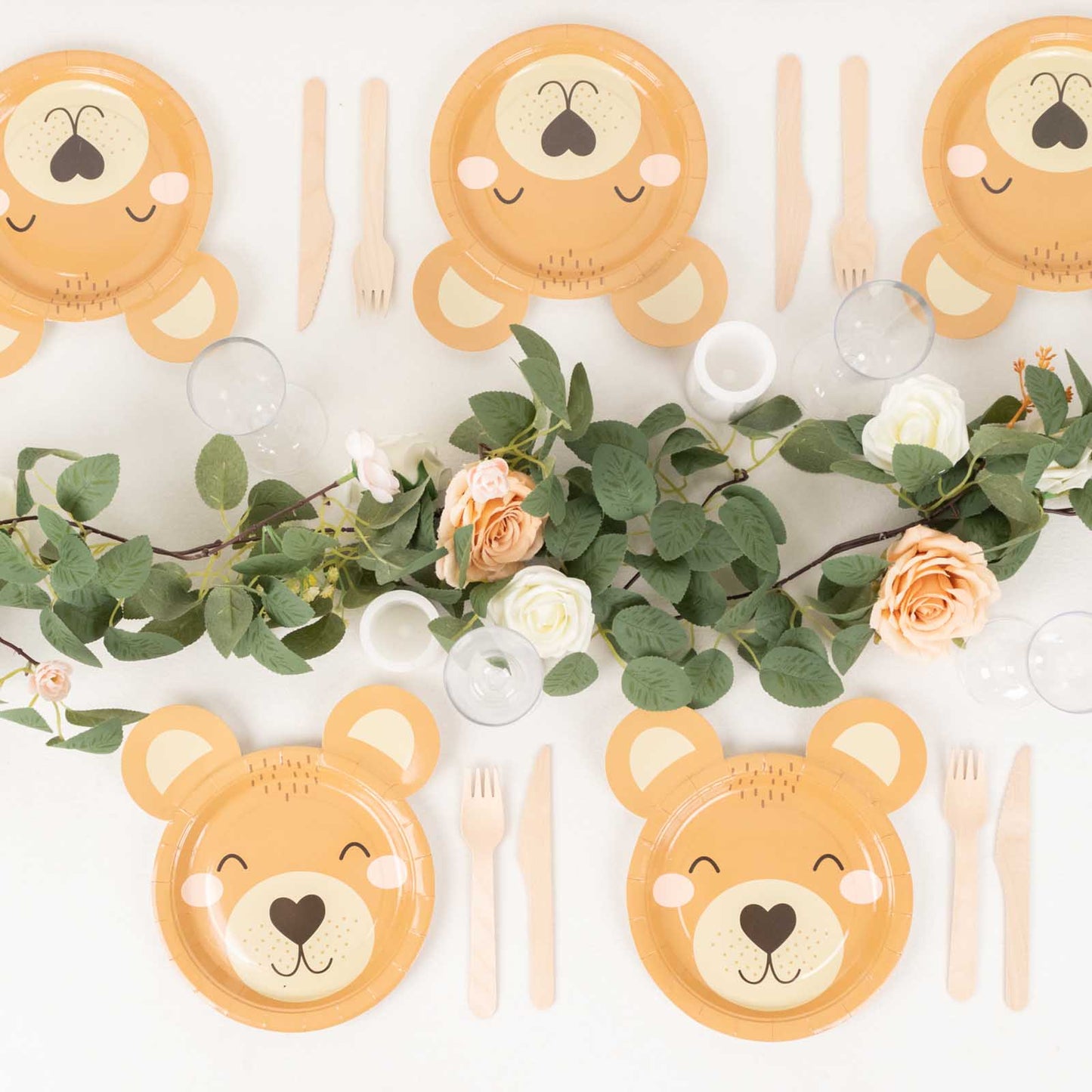 25 Pack Brown Teddy Bear Dessert Salad Paper Plates, 7" Round Animal Print Disposable Baby Shower Birthday Party Plates - 300GSM