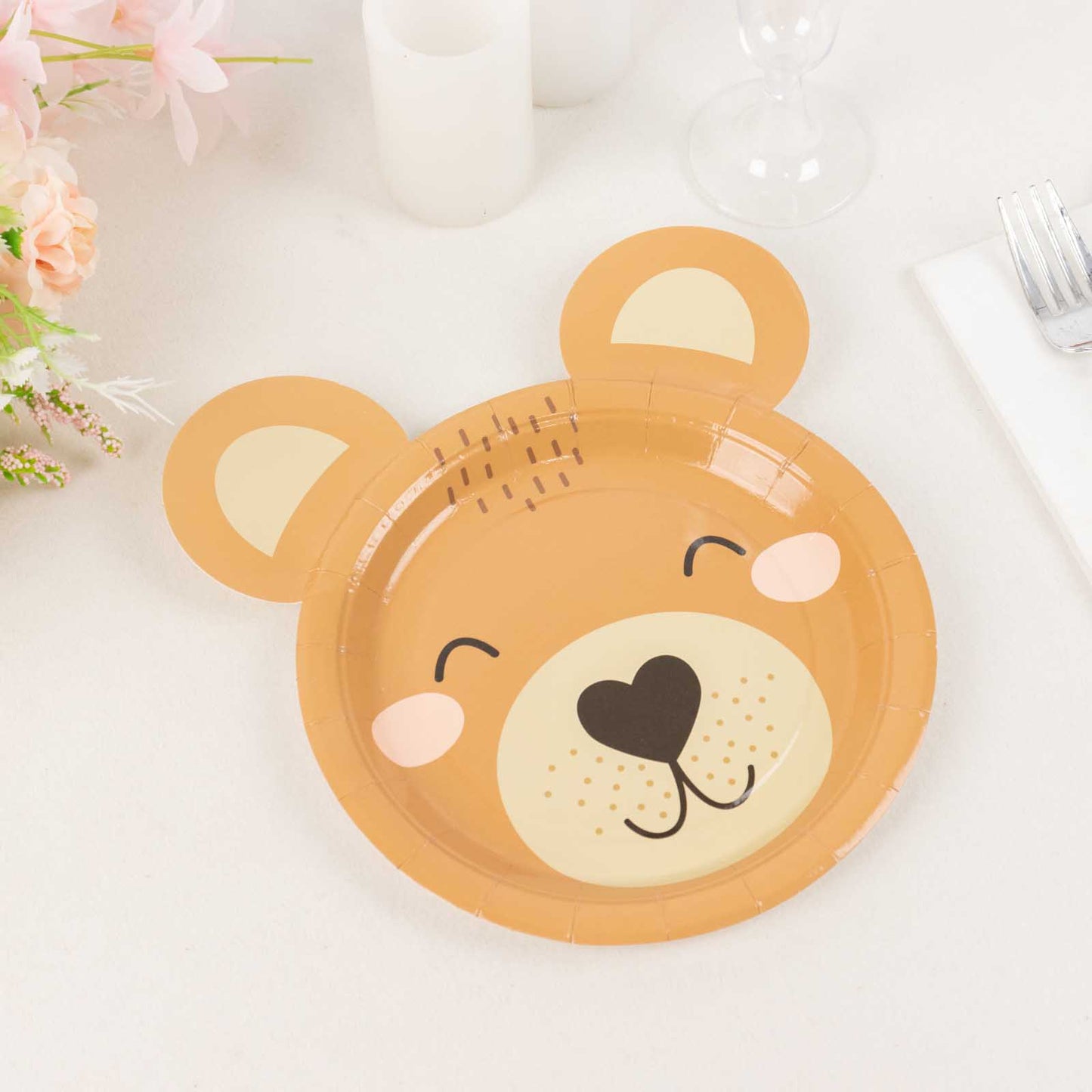 25 Pack Brown Teddy Bear Dessert Salad Paper Plates, 7" Round Animal Print Disposable Baby Shower Birthday Party Plates - 300GSM