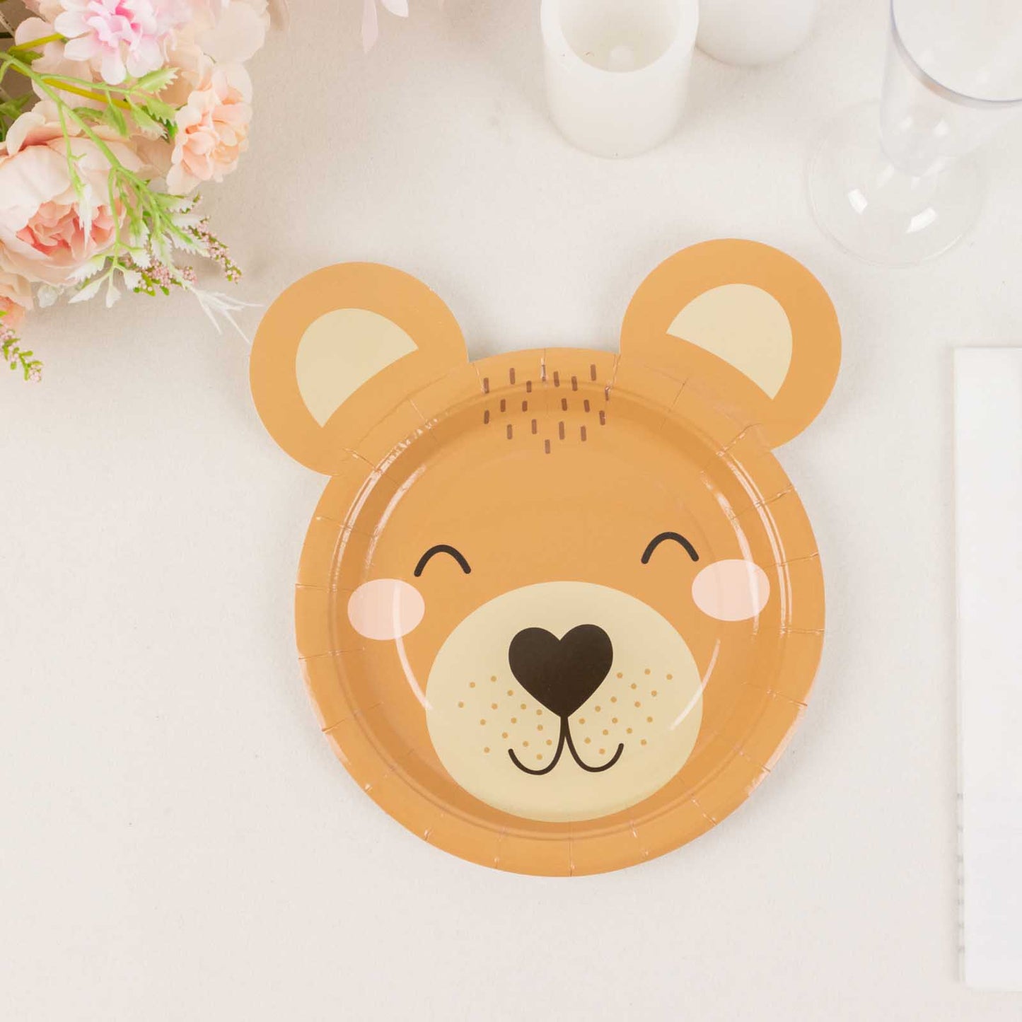 25 Pack Brown Teddy Bear Dessert Salad Paper Plates, 7" Round Animal Print Disposable Baby Shower Birthday Party Plates - 300GSM