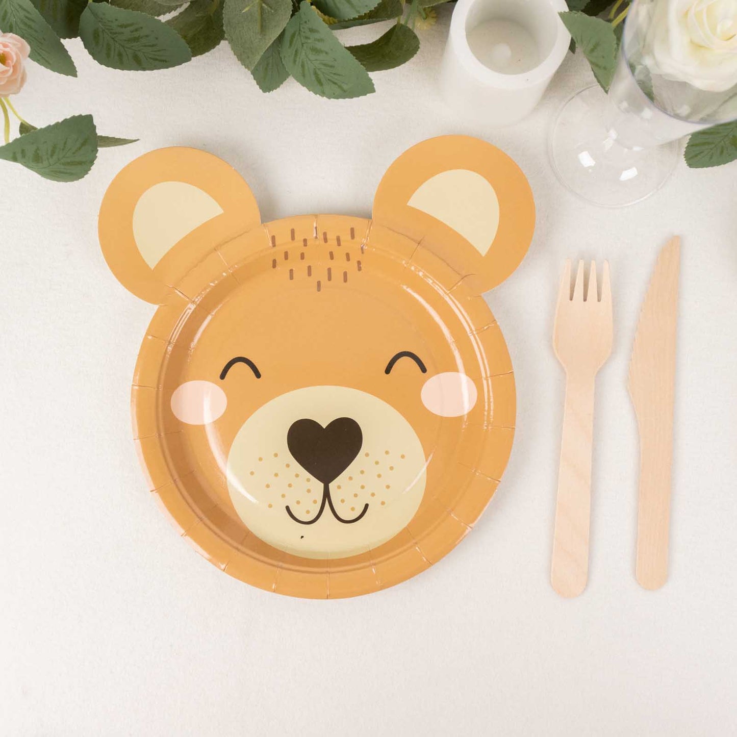 25 Pack Brown Teddy Bear Dessert Salad Paper Plates, 7" Round Animal Print Disposable Baby Shower Birthday Party Plates - 300GSM