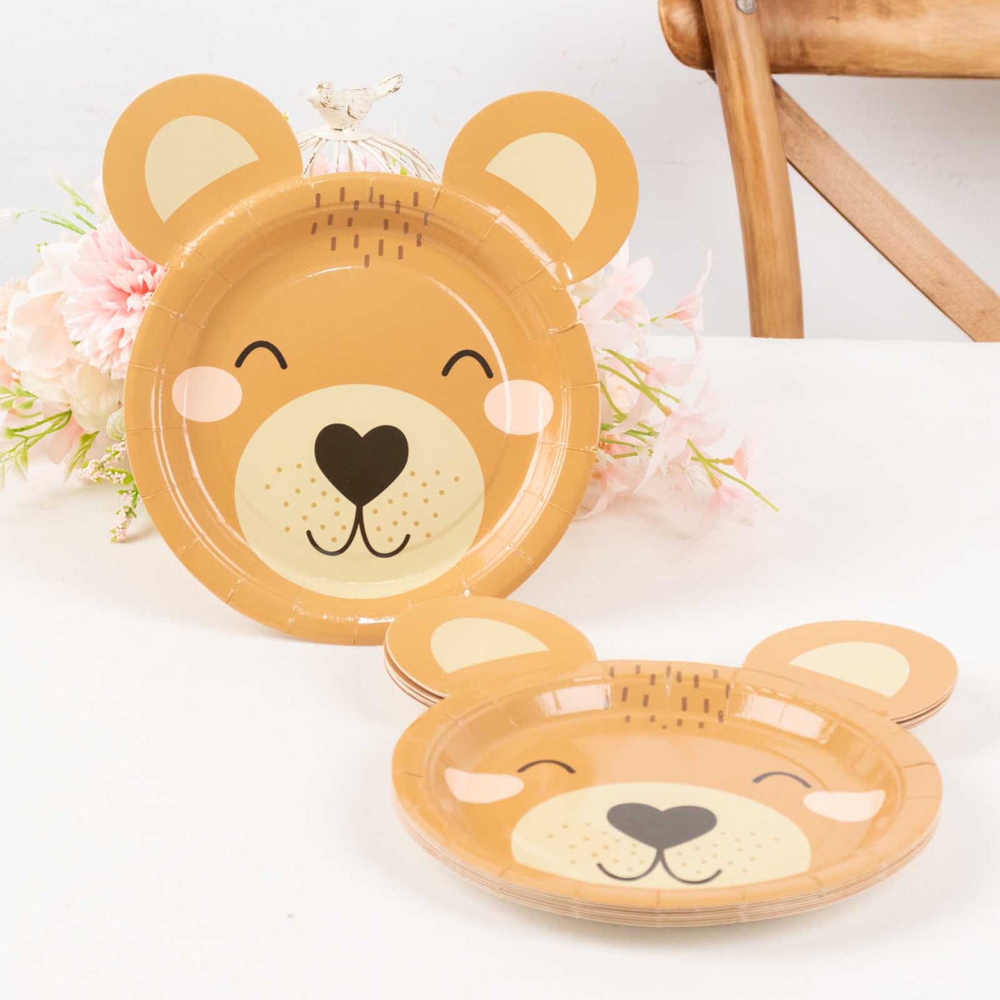 25 Pack Brown Teddy Bear Dessert Salad Paper Plates, 7" Round Animal Print Disposable Baby Shower Birthday Party Plates - 300GSM