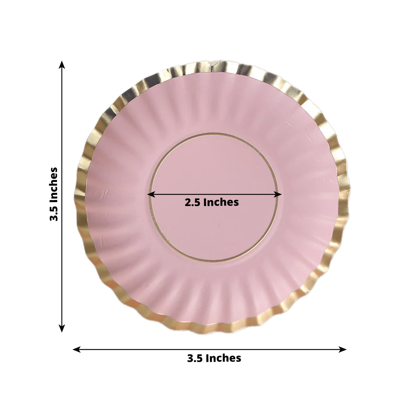 50 Pack 3.5" Gold Scalloped Rim Mini Dessert Plates in Blush, Disposable Round Paper Party Tapas Plates - 250 GSM