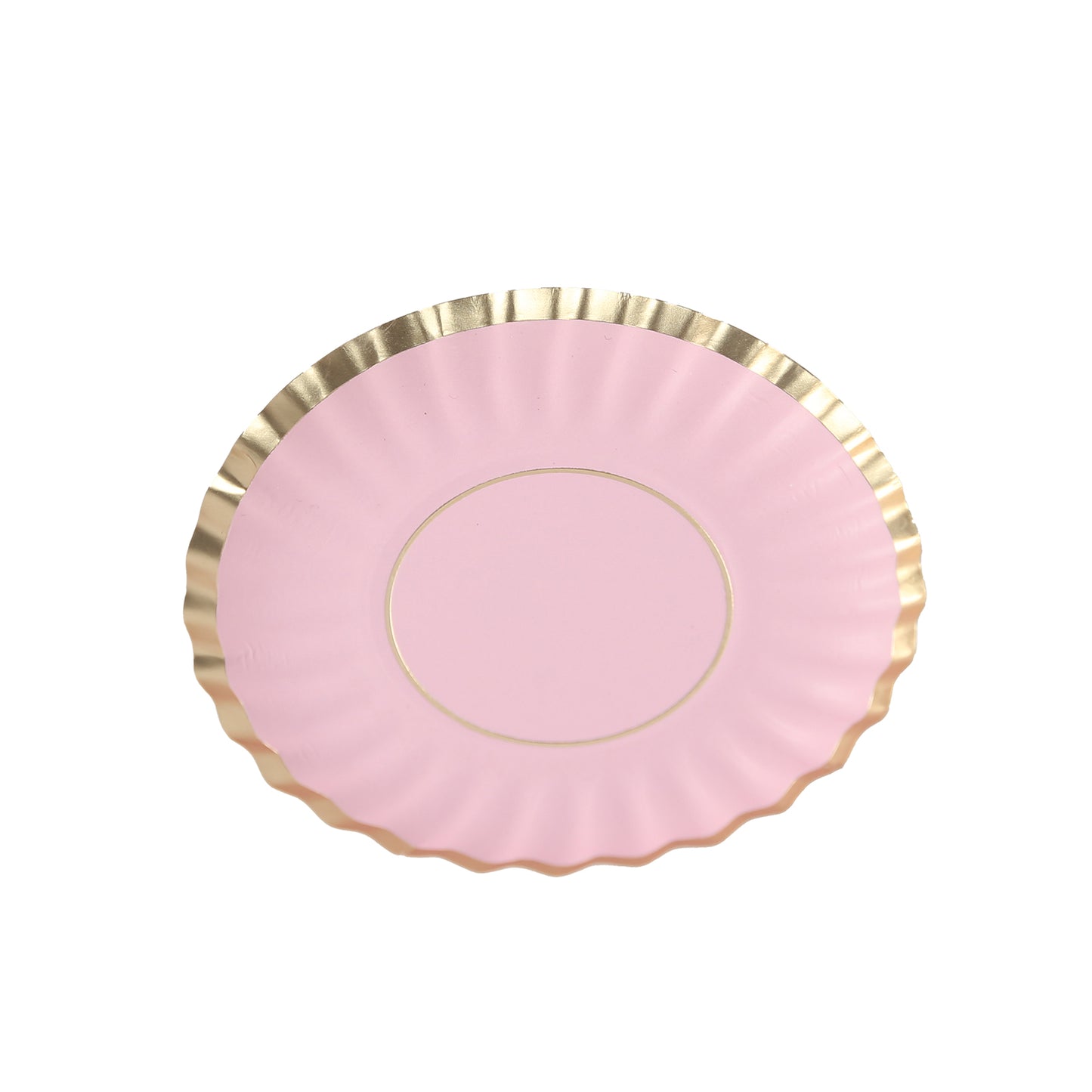 50 Pack 3.5" Gold Scalloped Rim Mini Dessert Plates in Blush, Disposable Round Paper Party Tapas Plates - 250 GSM