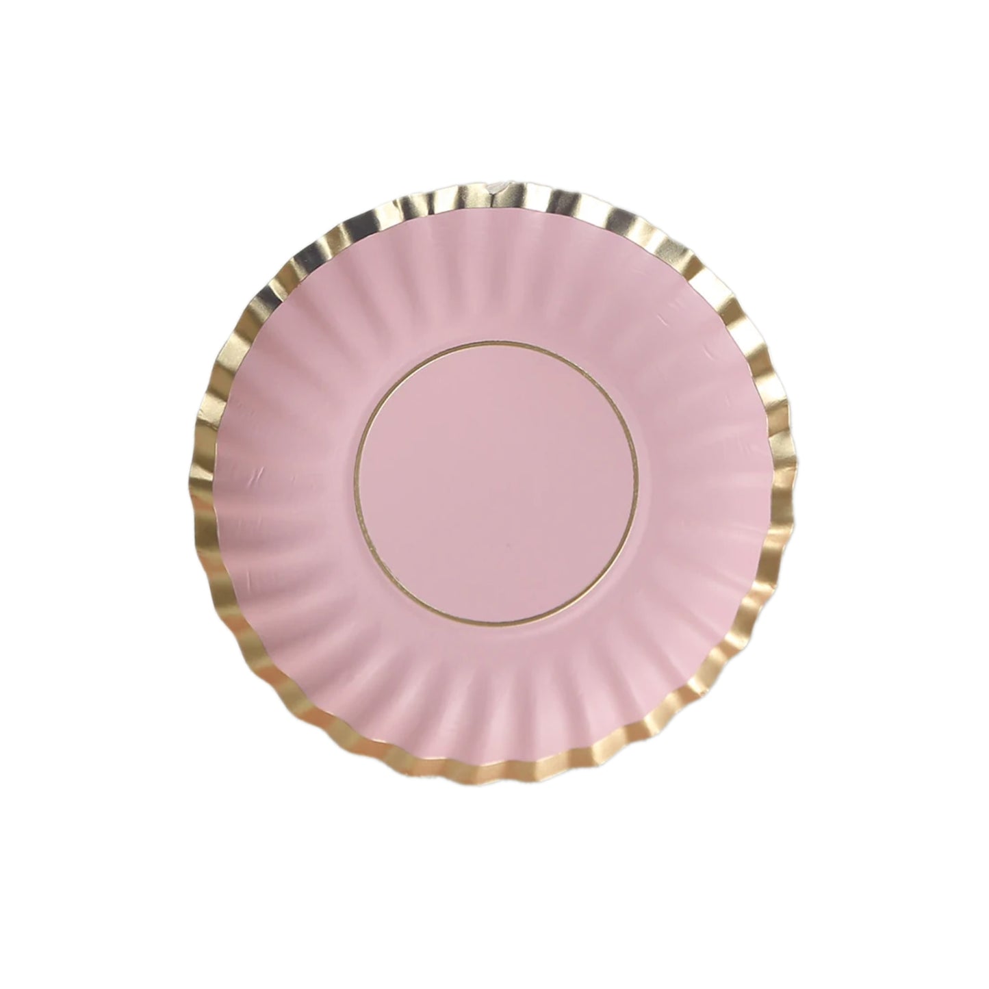 50 Pack 3.5" Gold Scalloped Rim Mini Dessert Plates in Blush, Disposable Round Paper Party Tapas Plates - 250 GSM