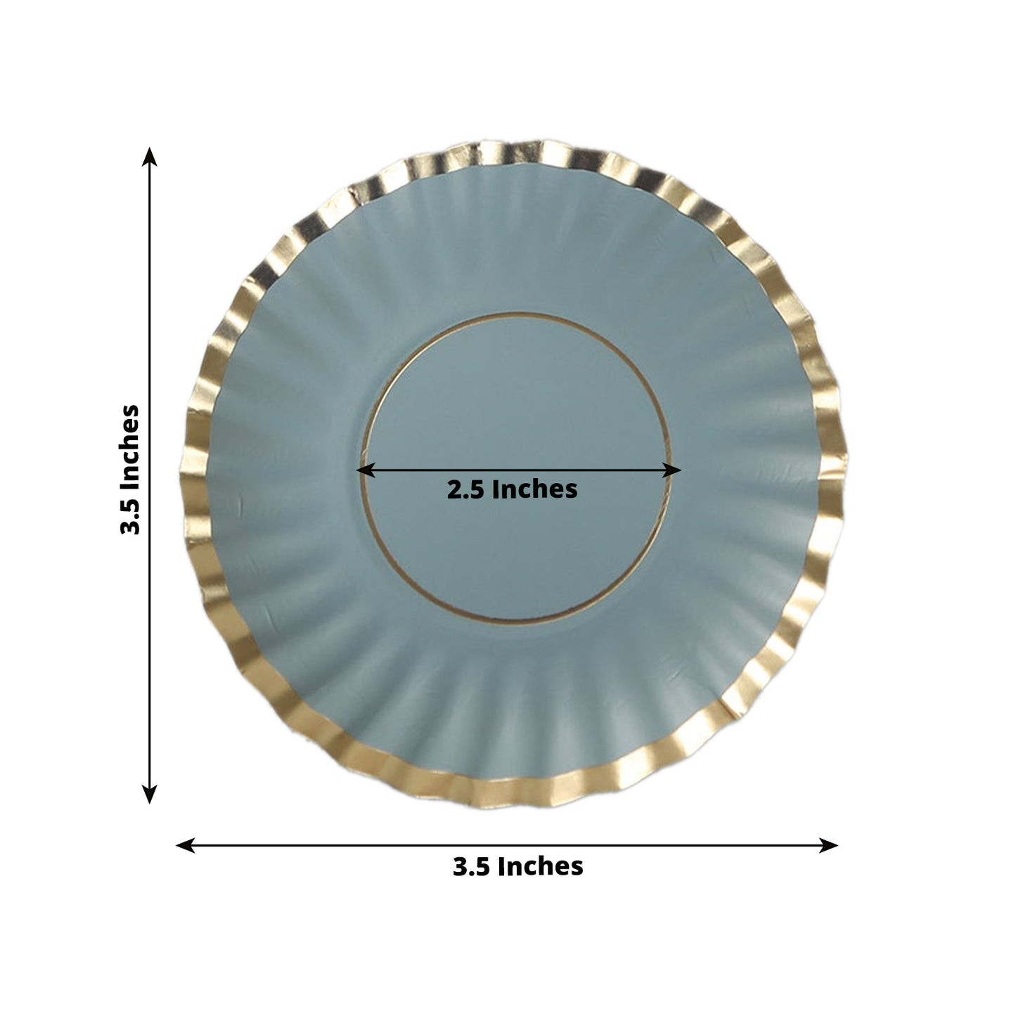 50 Pack 3.5" Gold Scalloped Rim Mini Dessert Plates in Dusty Blue, Disposable Round Paper Party Tapas Plates - 250 GSM