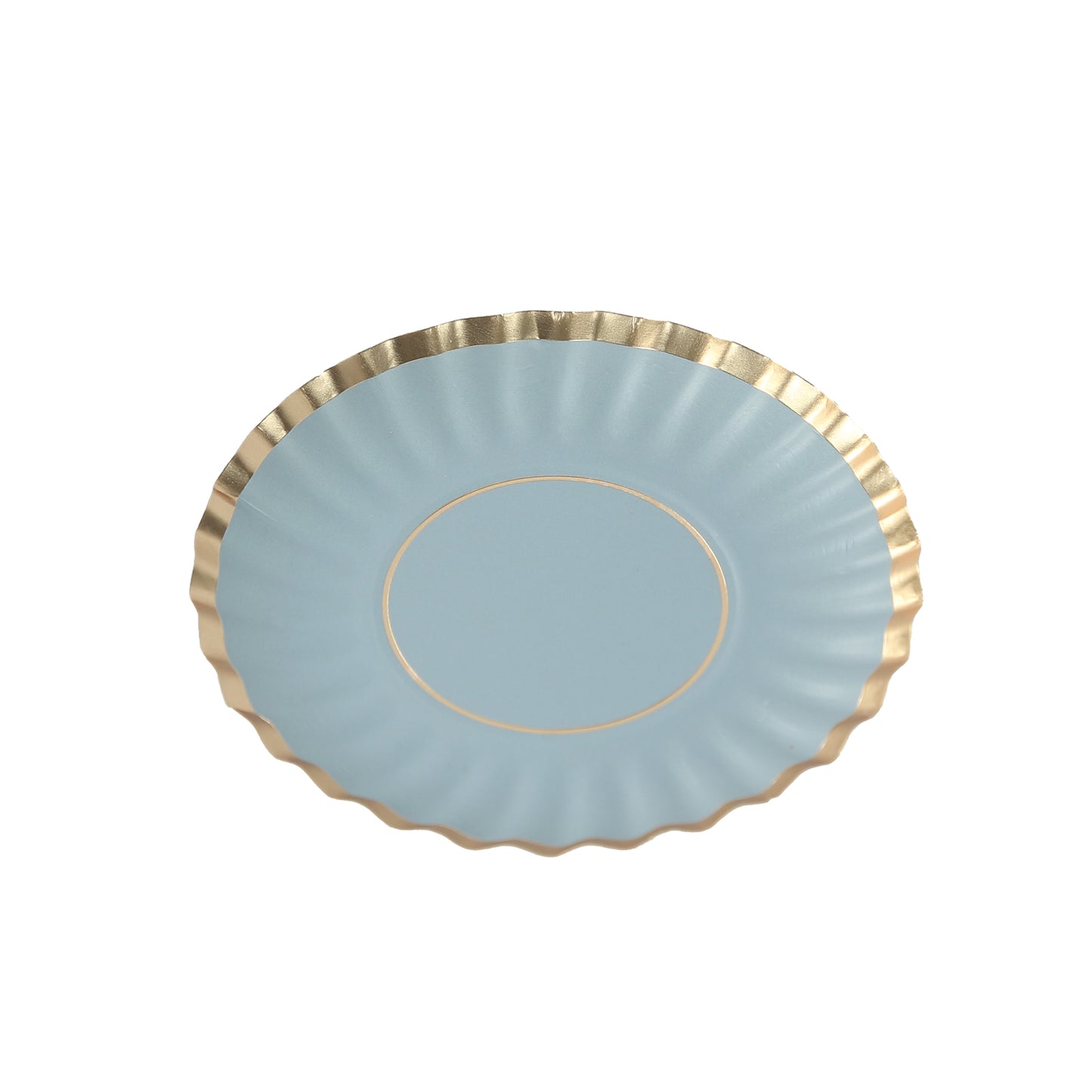 50 Pack 3.5" Gold Scalloped Rim Mini Dessert Plates in Dusty Blue, Disposable Round Paper Party Tapas Plates - 250 GSM