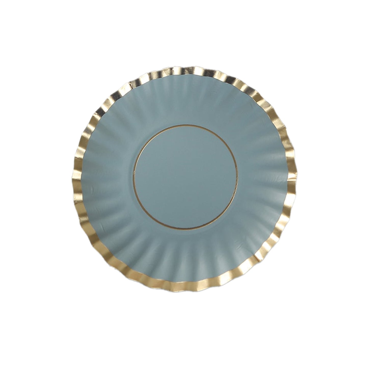 50 Pack 3.5" Gold Scalloped Rim Mini Dessert Plates in Dusty Blue, Disposable Round Paper Party Tapas Plates - 250 GSM