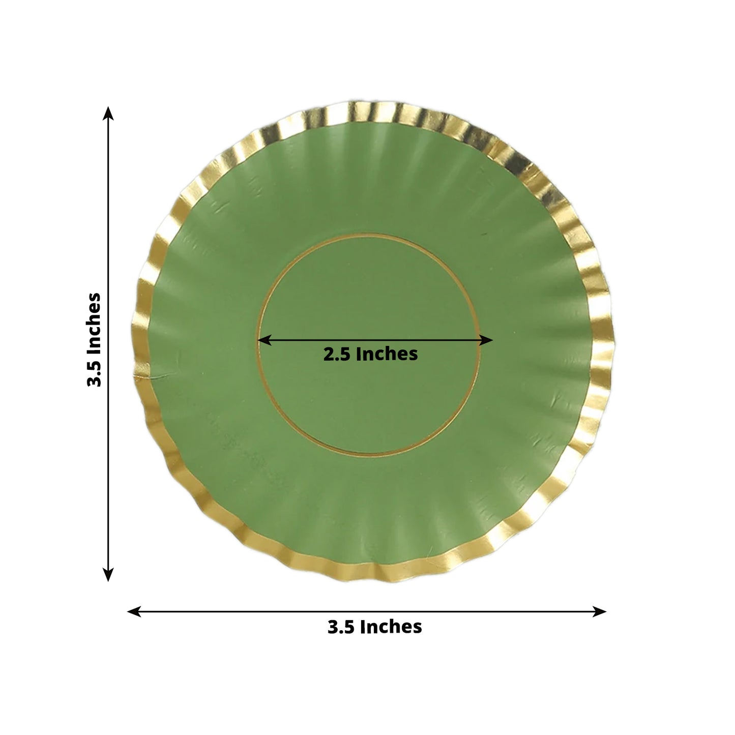 50 Pack 3.5" Dusty Sage Green Mini Dessert Plates with Gold Scalloped Rim, Disposable Round Paper Party Tapas Plates - 250 GSM