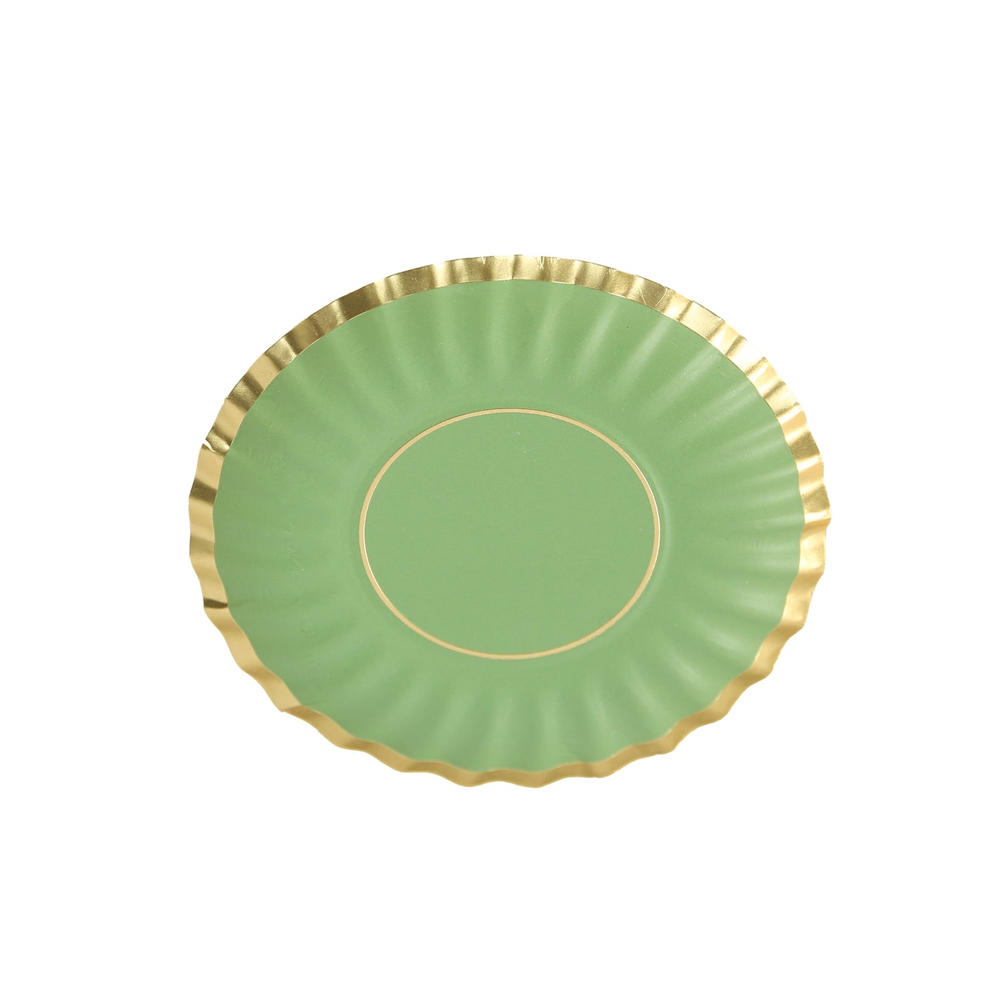 50 Pack 3.5" Dusty Sage Green Mini Dessert Plates with Gold Scalloped Rim, Disposable Round Paper Party Tapas Plates - 250 GSM