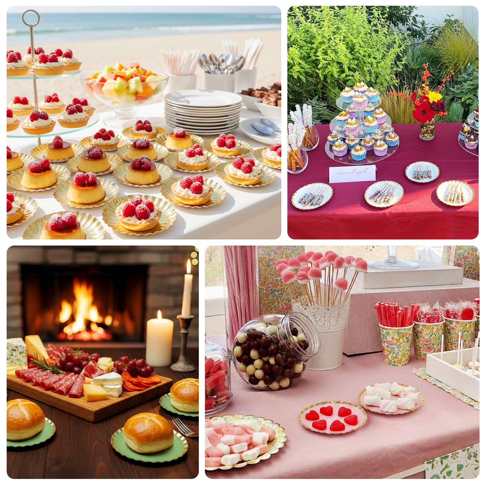 50 Pack | 3.5" Metallic Gold Scalloped Rim Mini Paper Dessert Plates, Disposable Round Tapas Party Plates - 250 GSM