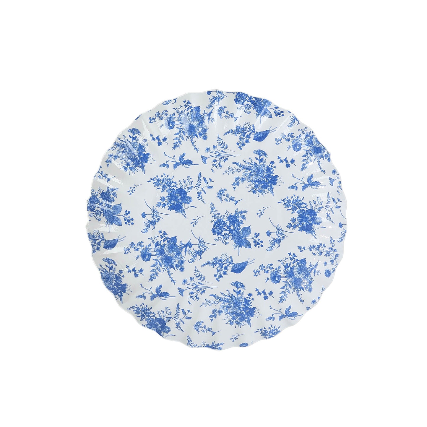 100 Pack White Blue French Toile Mini Party Plates with Scalloped Rim, 3.5" Disposable Round Tapas Paper Dessert Plates - 250 GSM