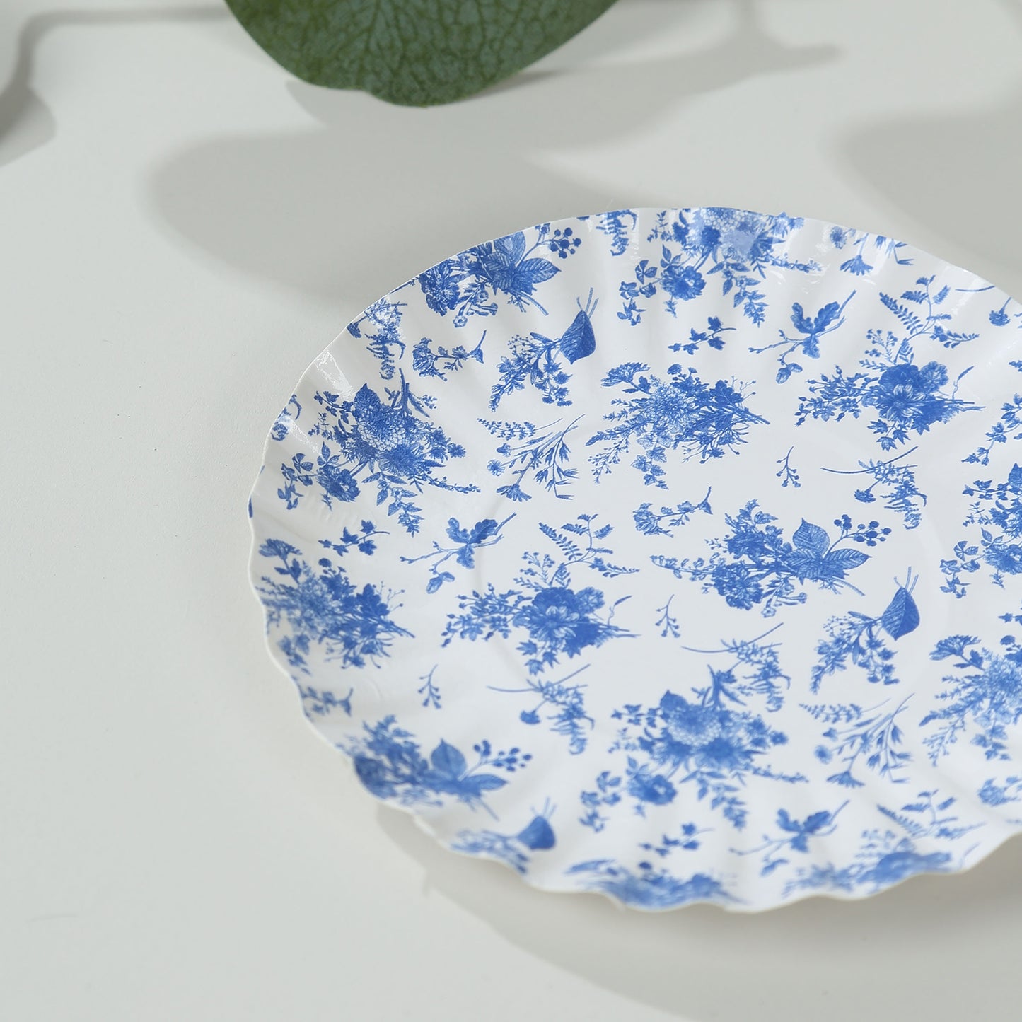 100 Pack White Blue French Toile Mini Party Plates with Scalloped Rim, 3.5" Disposable Round Tapas Paper Dessert Plates - 250 GSM