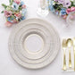 25 Pack | 8" Gold / White Vintage Porcelain Style Disposable Salad Plates, Heavy Duty Paper Party Plates - 300GSM