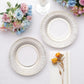 25 Pack | 8" Gold / White Vintage Porcelain Style Disposable Salad Plates, Heavy Duty Paper Party Plates - 300GSM