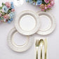 25 Pack | 8" Gold / White Vintage Porcelain Style Disposable Salad Plates, Heavy Duty Paper Party Plates - 300GSM