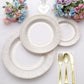 25 Pack | 8" Gold / White Vintage Porcelain Style Disposable Salad Plates, Heavy Duty Paper Party Plates - 300GSM