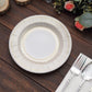 25 Pack | 8" Gold / White Vintage Porcelain Style Disposable Salad Plates, Heavy Duty Paper Party Plates - 300GSM