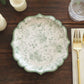 25-Pack Paper 8" Dessert Plates in White with Sage Green French Toile Design & Scalloped Rim - Disposable 300GSM Salad Appetizer Plates for Stylish Table Decor