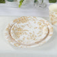 25 Pack 7" French Toile Disposable Salad Plates, White Gold Round Paper Appetizer Dessert Plates