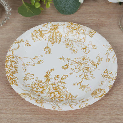 White Gold French Toile Paper Dessert Plates