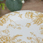 25 Pack 7" French Toile Disposable Salad Plates, White Gold Round Paper Appetizer Dessert Plates