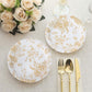 25 Pack 7" French Toile Disposable Salad Plates, White Gold Round Paper Appetizer Dessert Plates